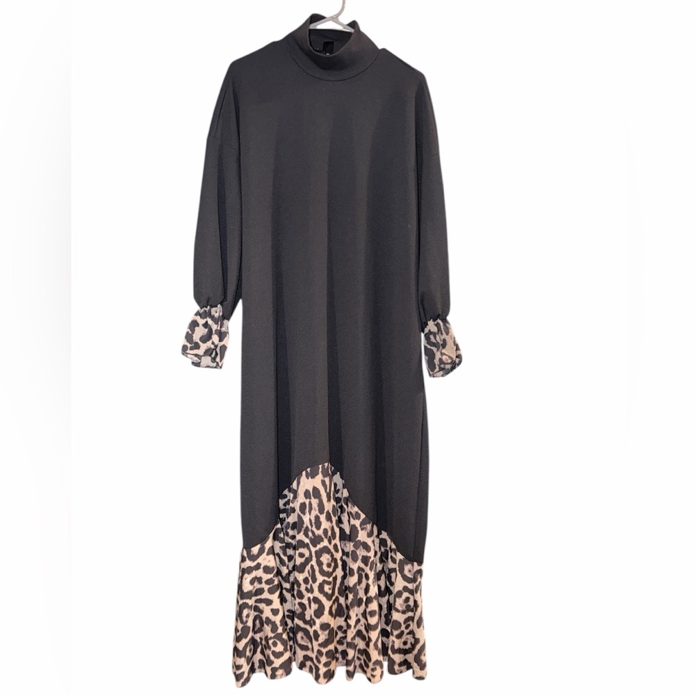 SHEIN Black Dress with Leopard Print Accents